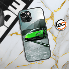 Green Car Design  - HQ Ultra Shine Premium Infinity Glass Soft Silicon Borders Case