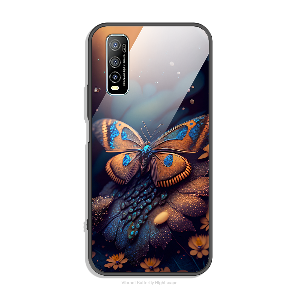 Vibrant Butterfly Nightscape Design - HQ Ultra Shine Premium Infinity Glass Soft Silicon Borders Case
