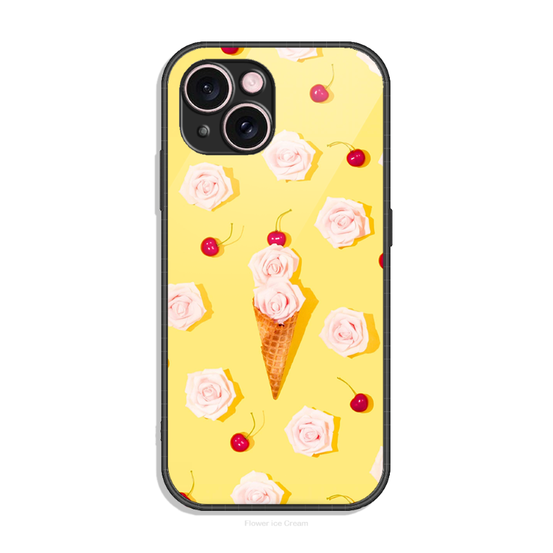 Flower Ice Cream Design - HQ Ultra Shine Premium Infinity Glass Soft Silicon Borders Case