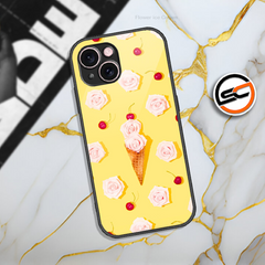 Flower Ice Cream Design - HQ Ultra Shine Premium Infinity Glass Soft Silicon Borders Case