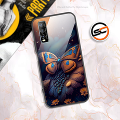 Vibrant Butterfly Nightscape Design - HQ Ultra Shine Premium Infinity Glass Soft Silicon Borders Case